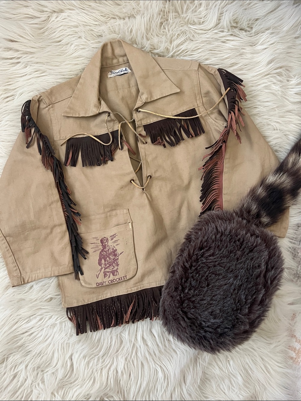Vintage Davy Crockett Kids Tan Fringe Western Jacket